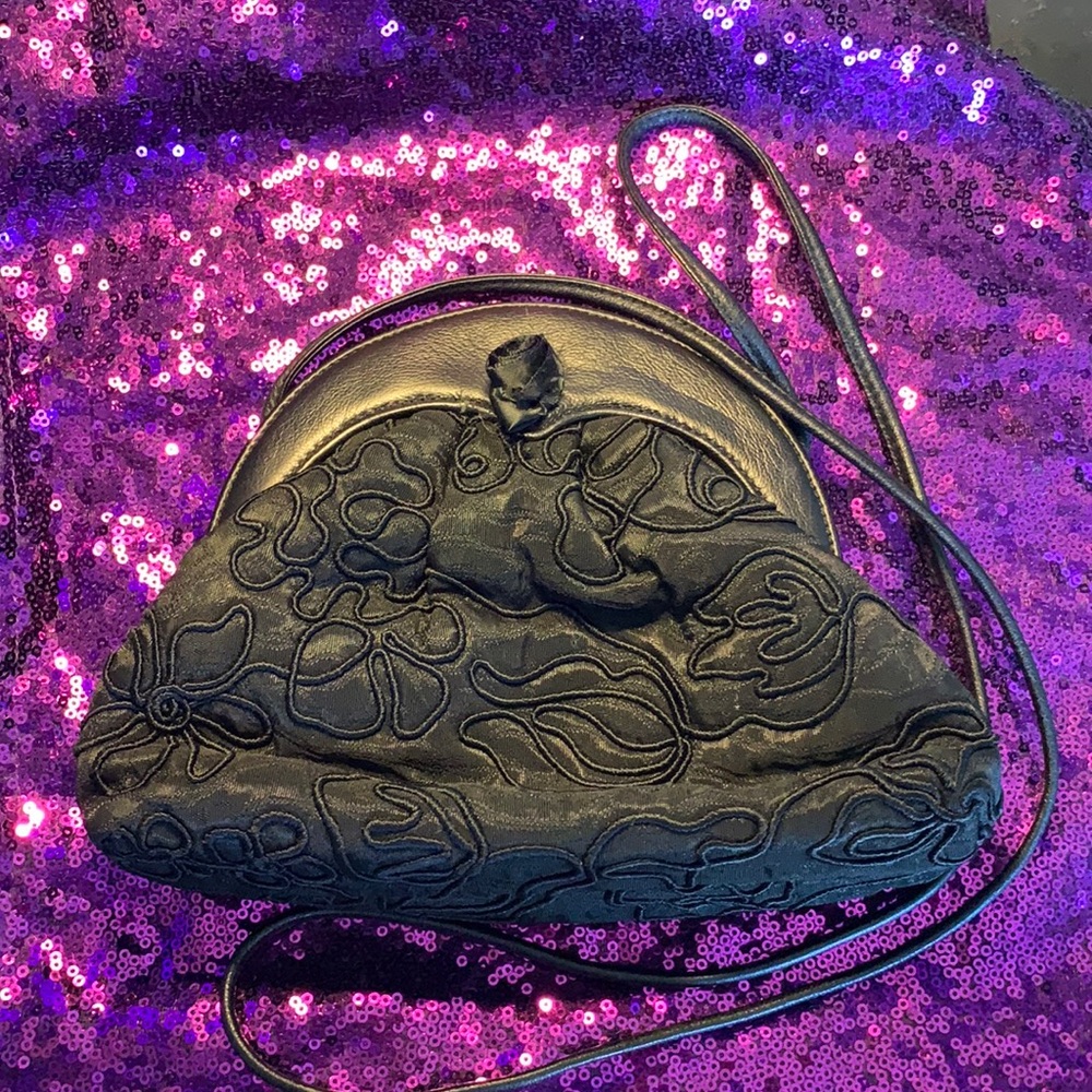 Braccialini Vtg Black Leather Bag Made in Italy